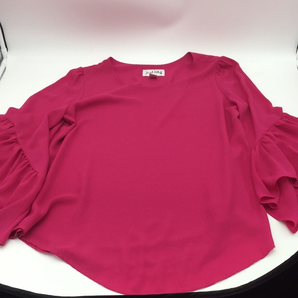 Joseph Ribkoff Ladies Pink Cascade Ruffle Flare 3/4 Sleeve Blouse Top Size 8 - Picture 9 of 11